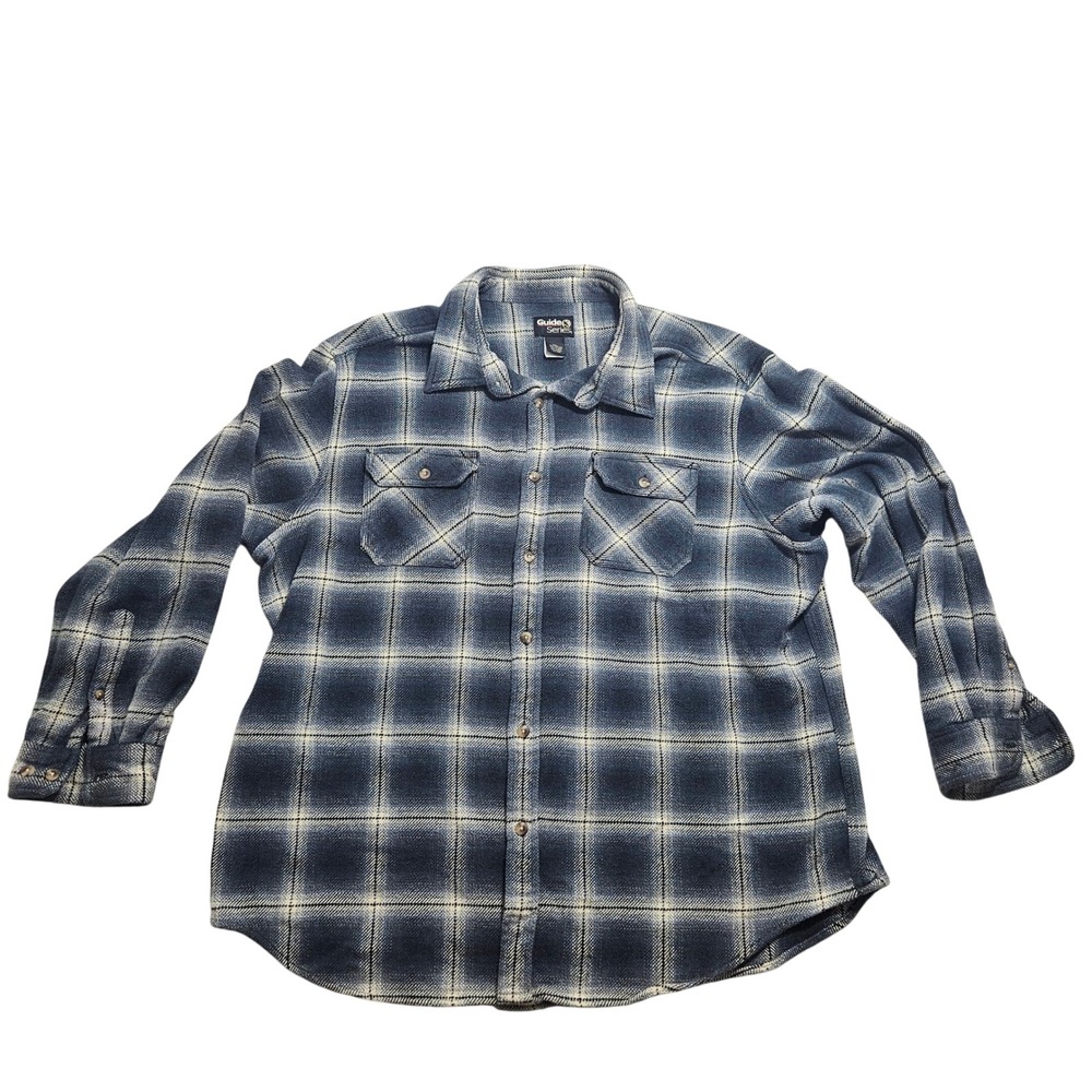 Guide Series Flannel Shirt 2XL Blue Plaid Long Sleeve Button Down Heavyweight